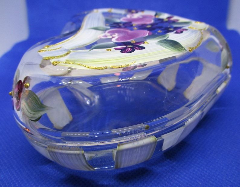 Handpainted Heavy Glass Jewelry Box Violet Floral Jewelry Box Etsy
