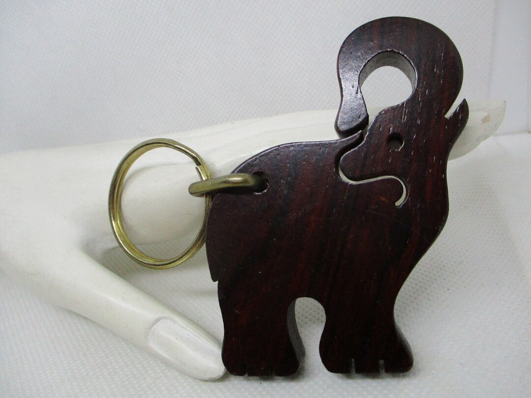 Dark Wood Elephant Keyring: Brass-tone Metal Keychain - Etsy