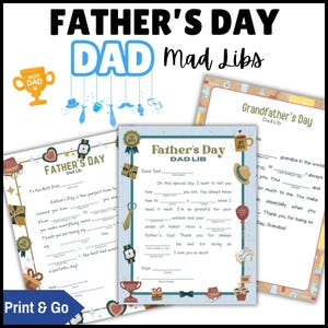 Actividad de juego Mad Lib para el Día del Padre / Tarjeta para papá / Escritura para papá / Tarjeta para el abuelo / Regalo del Día del Padre / Regalo imprimible para papá
