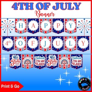 Printable 4th of July Banner | Independence Day | Patriotic Decor | USA Party Decor | July 4th Display | Printable Banner | Fourth of July