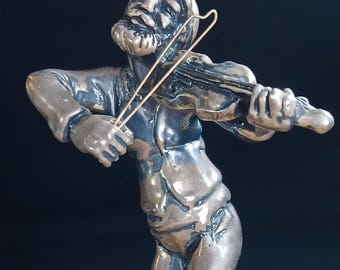 Sterling Silver Judaica Violinist Sculpture Signed A. Kedem Israel Artist