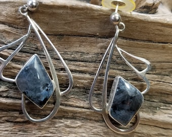 Laboradite Sterling Silver Earrings Artist Signed