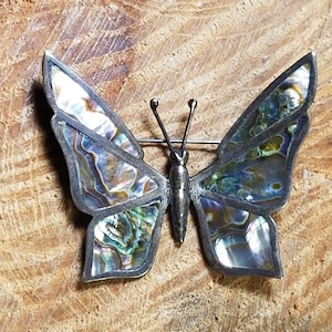 Sterling Silver Abalone Shell Butterfly Pin Brooch Vintage Mexcio