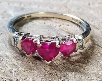 Ruby Heart & Diamond 10k Gold Size 7