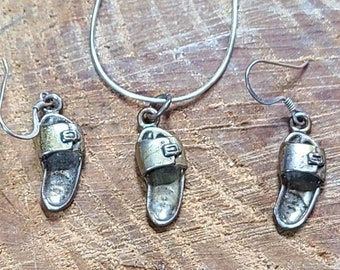 Sterling Silver Beach Sandals Necklace & Earring Set