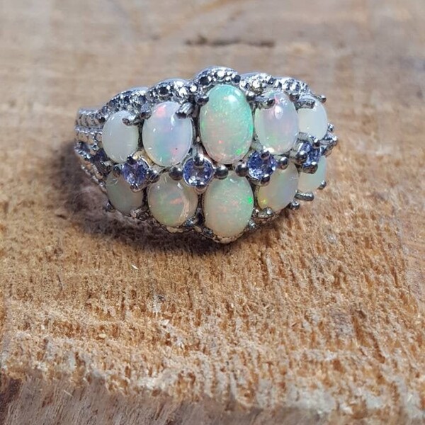 Sterling Silver Opal & Purple Kunzite Ring Size 6