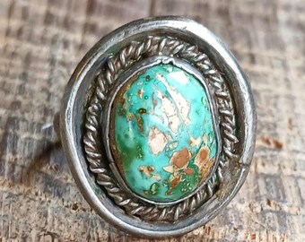 Oval Turquoise Cabochon Sterling Silver Native American ring Size 8