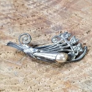 Vintage Pearl Floral Bouquet Pin Brooch Sterling Silver