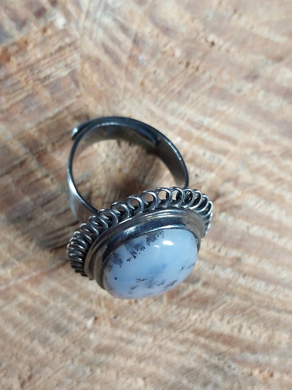 Dendritic Opal Agate Sterling Silver Adjustable R… - image 3