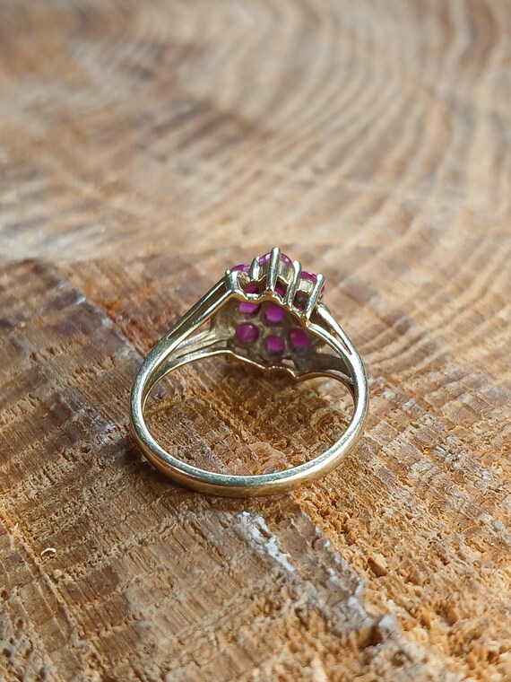 Ruby Cluster Ring 10k Yellow Gold Size 7 - image 7