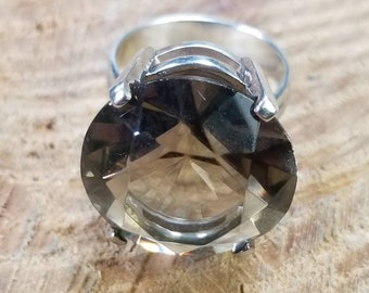 Sterling Silver Smoky Quartz Cocktail Ring Size 8