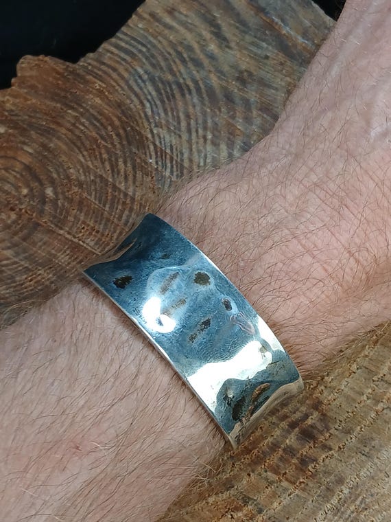Brutalist Dimpled Reactangle Sterling Silver Cuff… - image 8