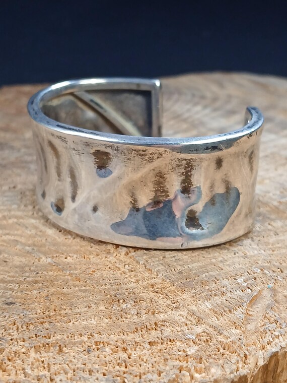Brutalist Dimpled Reactangle Sterling Silver Cuff… - image 2