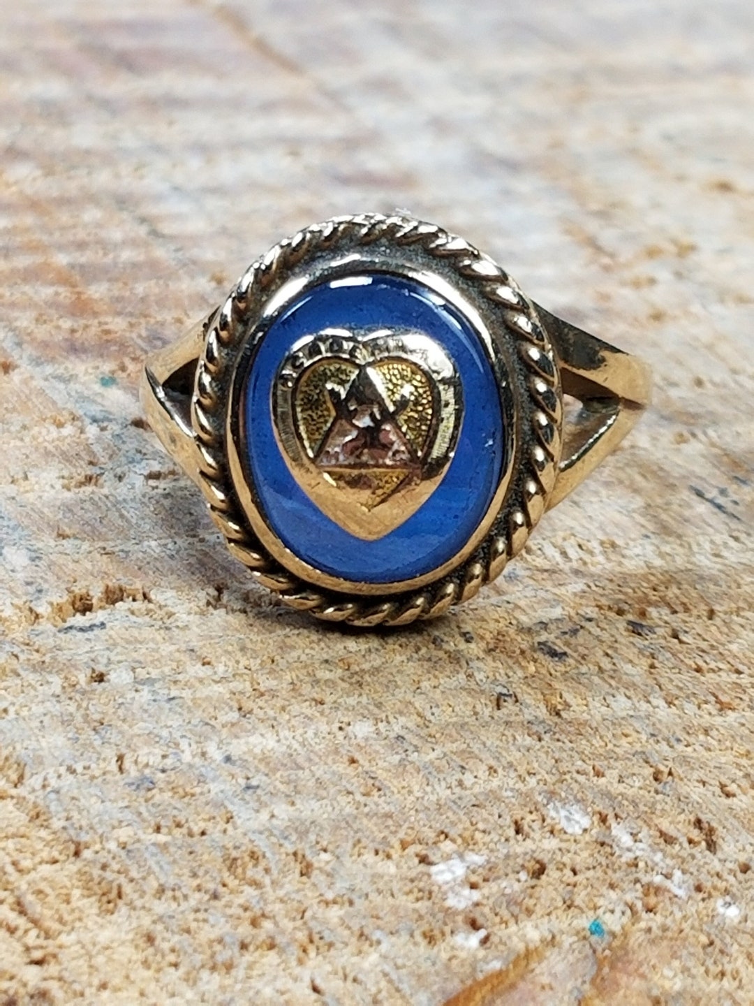 Triangle Class Rings Vintage 10k Gold Class Ring Blue Glass Moose Triangle
