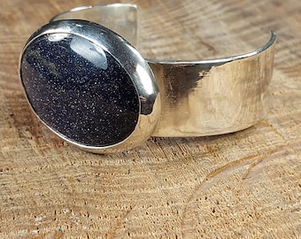MikeMade Blue Goldstone Sterling Silver Cuff Bracelet 4.5"