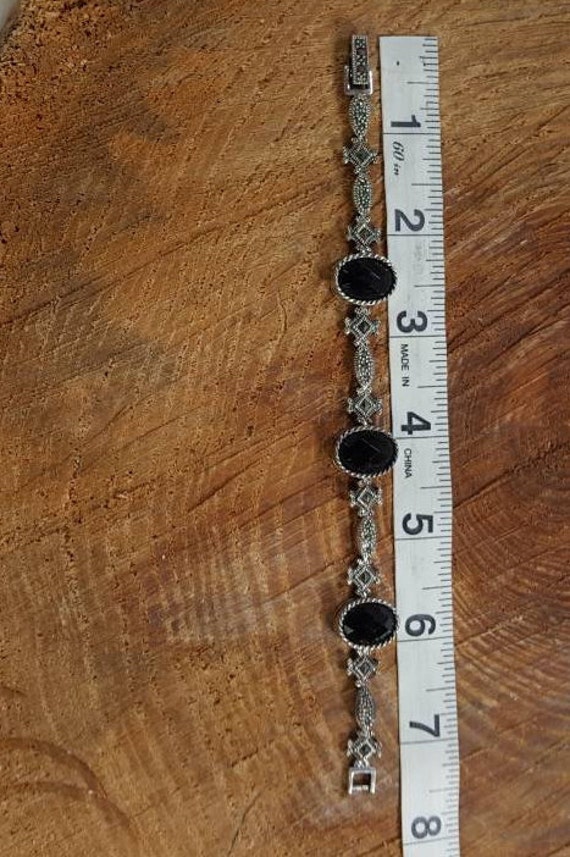 Vintage CFJ Onyx & Marcasite Bracelet 7.5