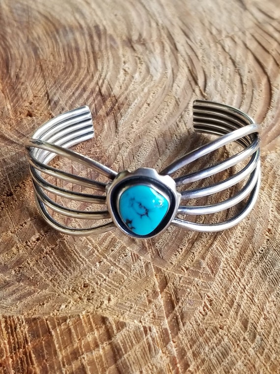Turquoise 5 Wire Sterling Silver Cuff 5"