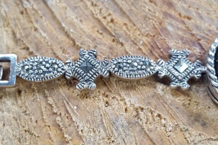 Vintage CFJ Onyx & Marcasite Bracelet 7.5