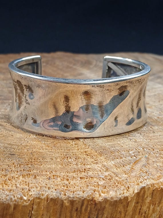 Brutalist Dimpled Reactangle Sterling Silver Cuff… - image 1