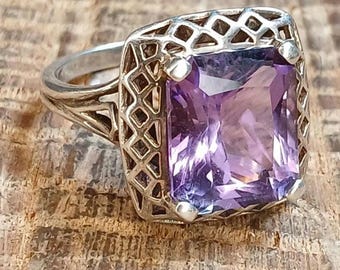 Sterling SIlver Amethyst Filigree Art Deco Style Ring Size 8