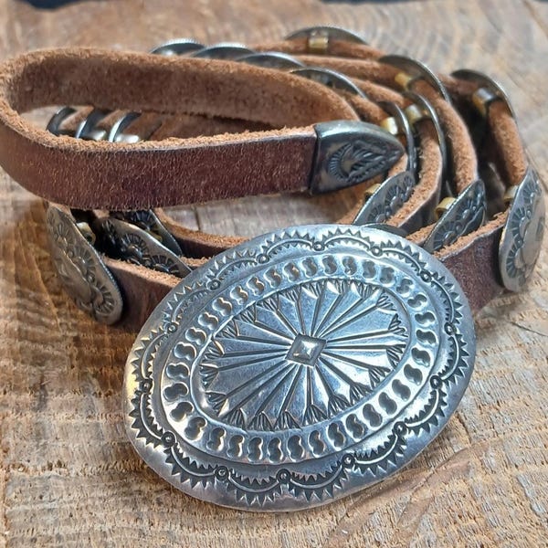 21 Concho Sterling Silver Leather Belt 36"