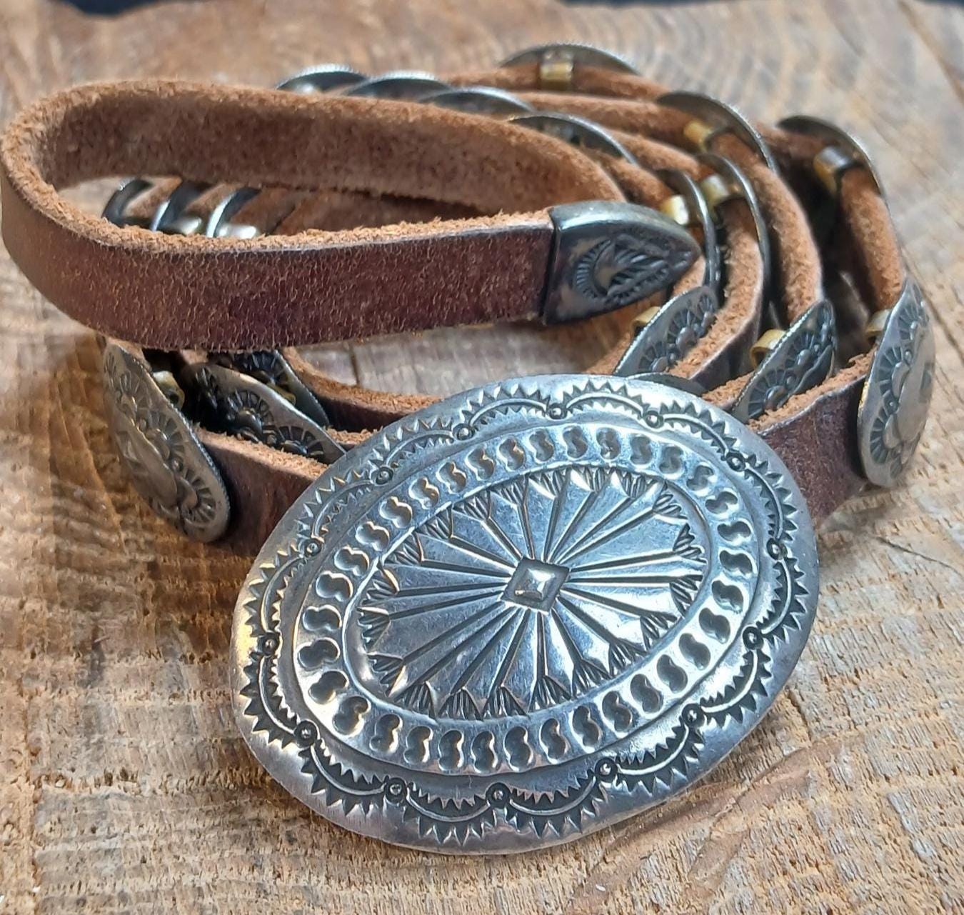 21 Concho Sterling Silver Leather Belt 36 display picture 3