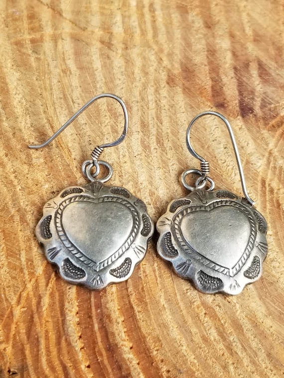 Sterling Silver 3D Stamped Heart Earrings - image 1