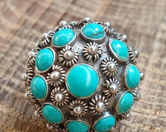 Sterling Silver Turquoise Dome Ring Size 7 Adjustable