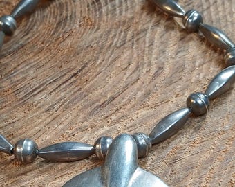 Sandcast Naja Navajo Pearl Torpedo Bead Necklace Sterling Silver 27"