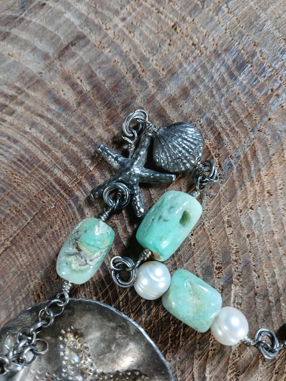 Beaded Peruvian Opal Sterling Silver Seashell Pea… - image 2