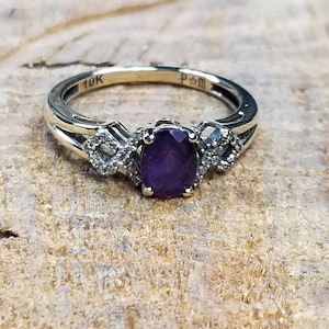 Amethyst Diamond 10k Yellow Gold Ring Size 7