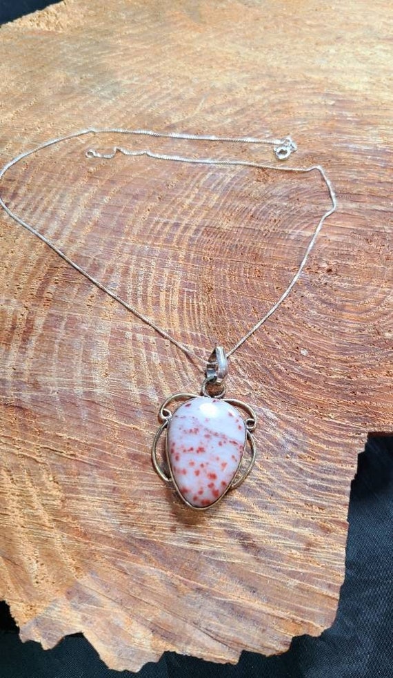 Red Freckle Dolomite Pendant Necklace Sterling SIl