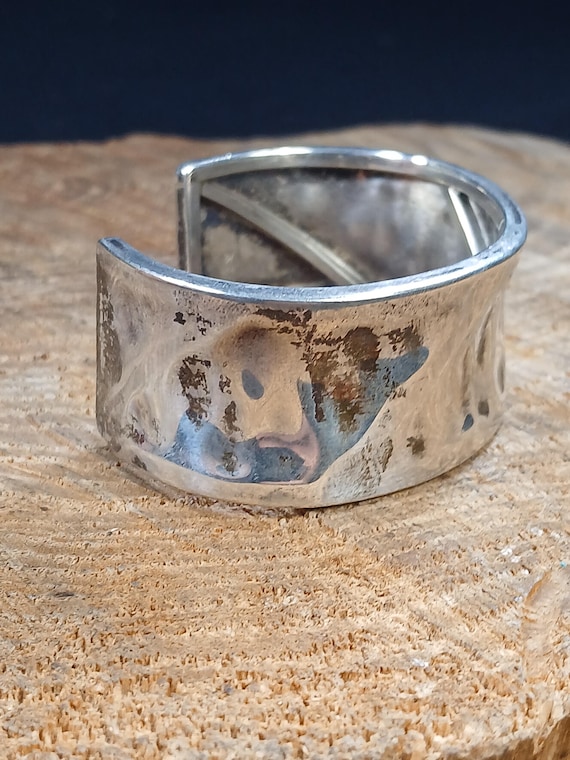 Brutalist Dimpled Reactangle Sterling Silver Cuff… - image 3