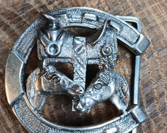 Jim Hayes style sterling silver 14k buckle Vintage Hand Engraved Sterling Silver Buckle Set Engraved  main image 4