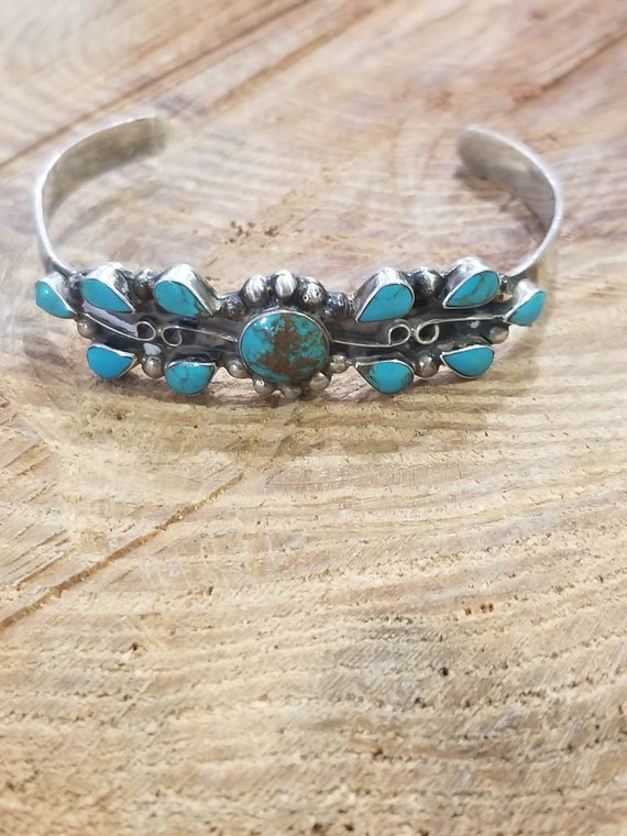 Sterling Silver Taxco Turquoise Cuff 5.5"