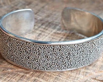 Micro Beaded Cuff Bracelet Sterling Silver 5.75"