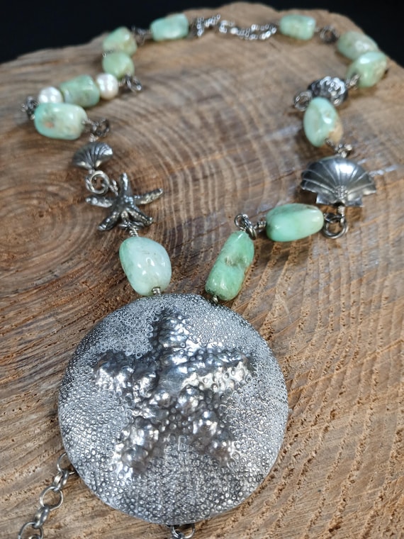 Beaded Peruvian Opal Sterling Silver Seashell Pea… - image 1