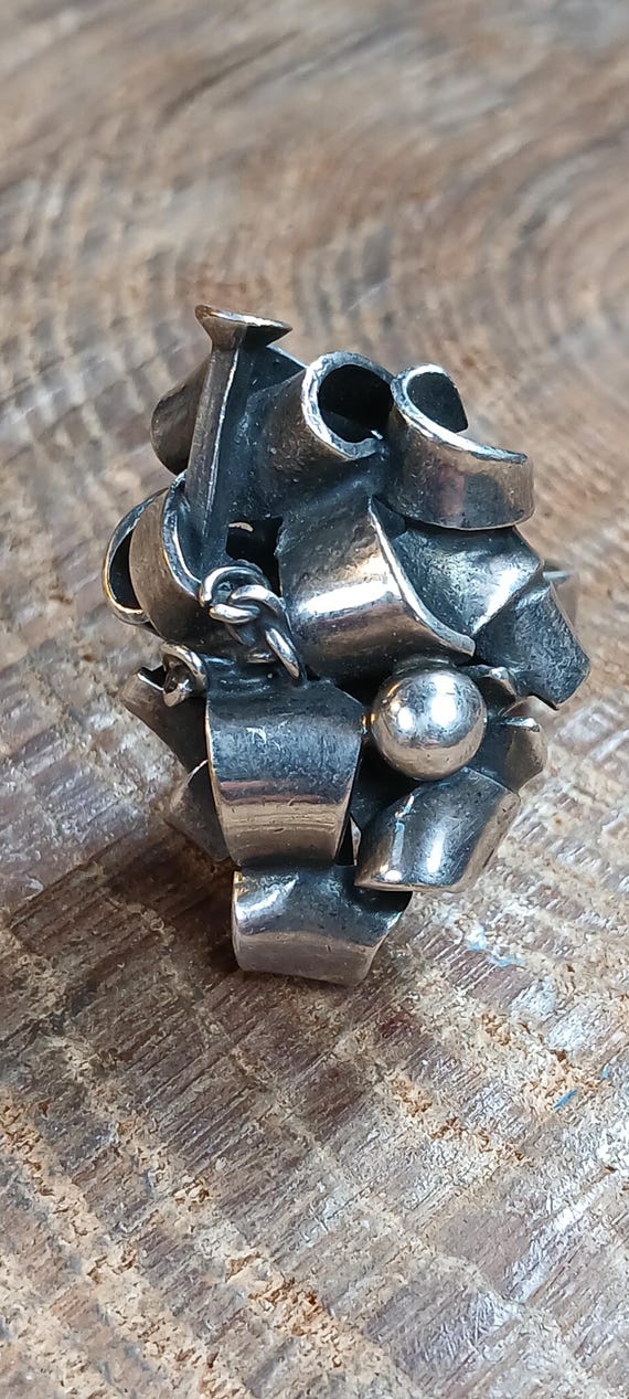 Modernist Brutalist Nail Ribbon Ring Adjustable Size 6