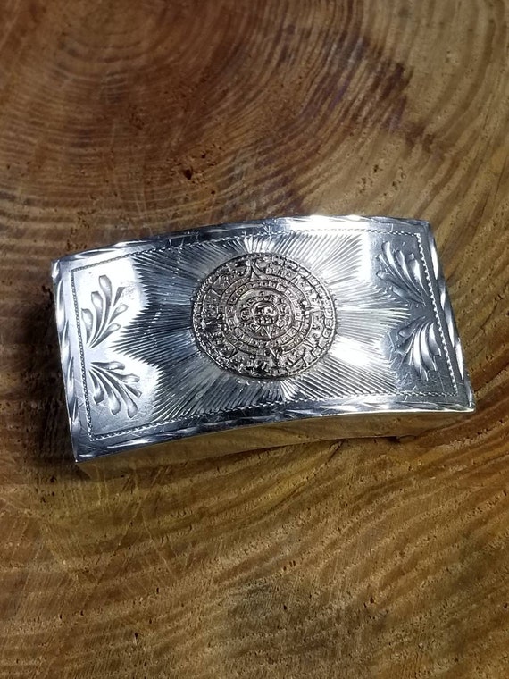 Aztec Sun Mayan Calendar Belt Buckle Sterling Sil… - image 2