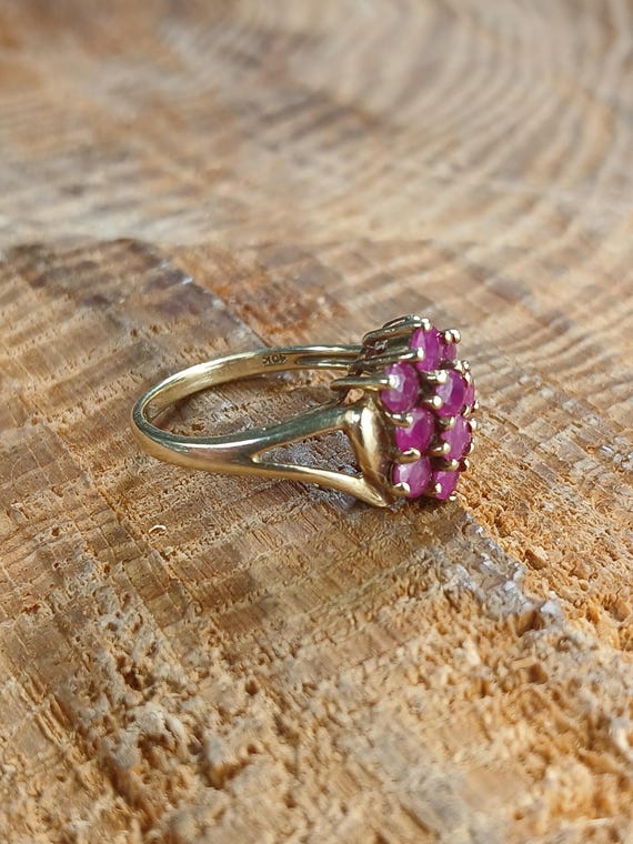 Ruby Cluster Ring 10k Yellow Gold Size 7 - image 6