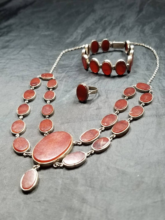 Vintage Carnelian Agate Jewelry Set  Bracelet, Nec