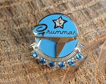 Grumman 10k White Gold Blue Spinel Diamond 30 Year Service Award Pin