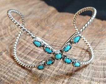 Carolyn Pollack Sterling Silver Sleeping Beauty X Cross Bracelet 5.5"