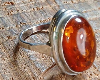 Vintage Sterling Silver Polish Baltic Amber Ring Size 6.5