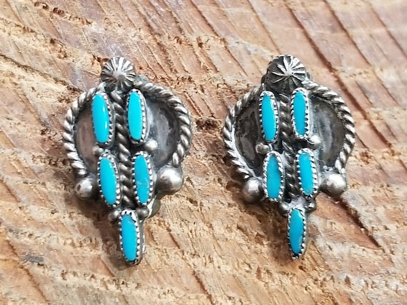 Zuni Needlepoint Turquoise Clip On Earrings