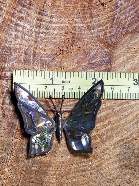 Sterling Silver Abalone Shell Butterfly Pin Brooc… - image 7