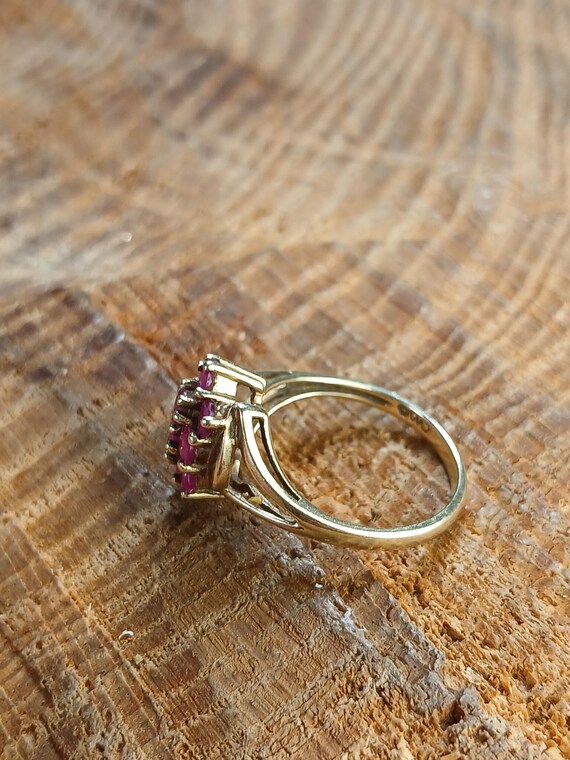 Ruby Cluster Ring 10k Yellow Gold Size 7 - image 5