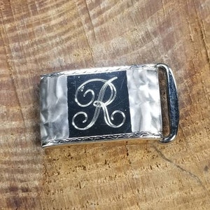 Hickok USA Sterling Silver Belt Buckle Monogrammed &quot;R&quot; Engraved
