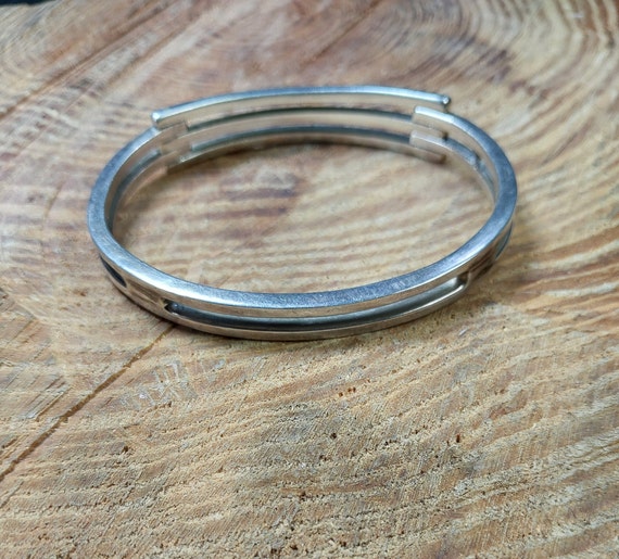 Triple Bar Hinged Bracelet Sterling Silver 7" - image 4