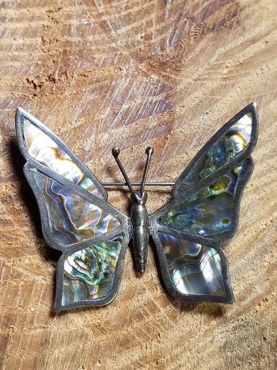 Sterling Silver Abalone Shell Butterfly Pin Brooc… - image 2